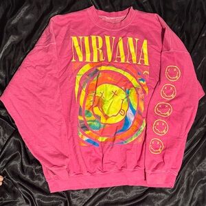 NIRVANA Pink Multicolor Smiley Graphic Crewneck